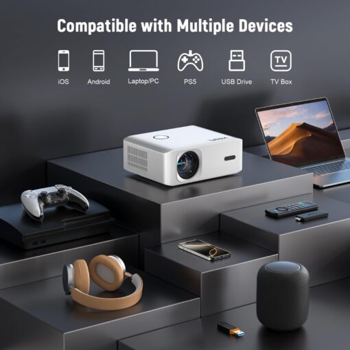 [Auto Foucs] Smart Projector with WiFi and Bluetooth, VISSPL 4K Supported Video Projector, Auto Keystone, Home Theater Movie Phone Projector Compatible with Android/iOS/Windows/TV Stick/HDMI/USB - Image 2