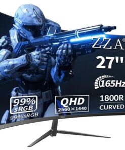 ZZA 27 Inch QHD 2560 x 1440 Gaming Monitor 165Hz 1ms Fast IPS Computer Monitor,1800R, HDMI 2.0 x2 |DP1.4x2 VESA Mount, 99% sRGB HDR Eye Care Metal Stand