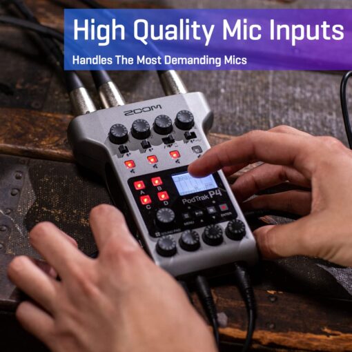 Zoom PodTrak P4 Podcast Recorder, Battery Powered, 4 Microphone Inputs, 4 Headphone Outputs, Phone and USB Input for Remote Interviews, Sound Pads, 2-In/2-Out Audio Interface - Image 6