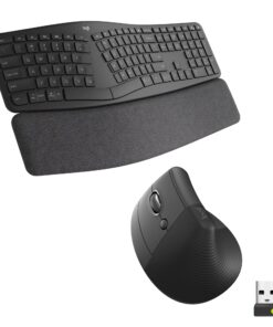 Logitech ERGO K860 Split Wireless Keyboard with wrist support and Lift Left Vertical Ergonomic Mouse, Left-handed, Bluetooth, USB receiver, Quiet, Windows/macOS/iPadOS, Laptop, PC - Graphite