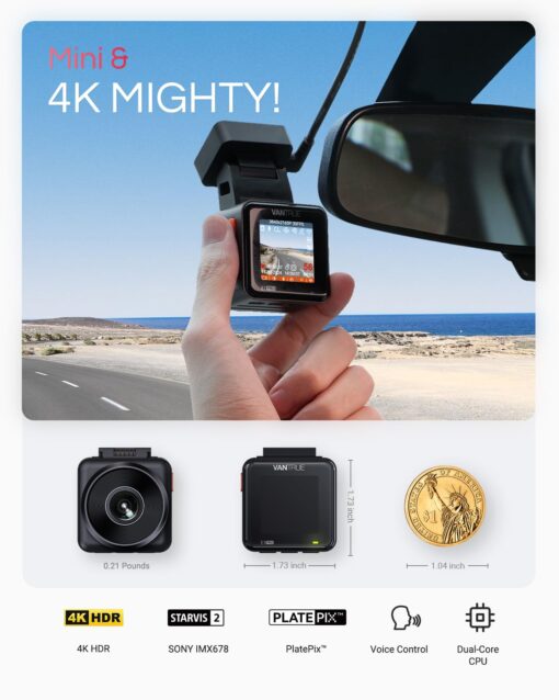 [Bundle-3 Items: Vantrue E1 Pro Dash Cam & Hardwire Kit & 256GB SD Card] 4K Mini Dashcam Front, STARVIS 2 IMX678 Night Vision HDR, - Image 8