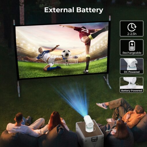 [Built-in Battery] Mini Projector with Wifi and Bluetooth, 4K 1080P Supported 270° Rotatable 150'' Screen Auto Keystone Home Outdoor Projector Portable Smart Projector for Phone/TV/Laptop/HDMI, White - Image 8