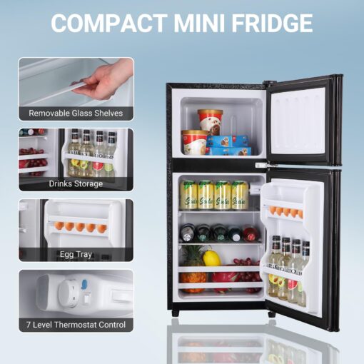 Zyerch FLS-90-BLACK Apartment Size 4.0 Cu. Ft. Mini Dorm Fridge Adjustable Thermostat & Shelves Small Refrigerator with Freezer for College, Office, Kitchen, Black, 3.6 Cu.Ft - Image 6