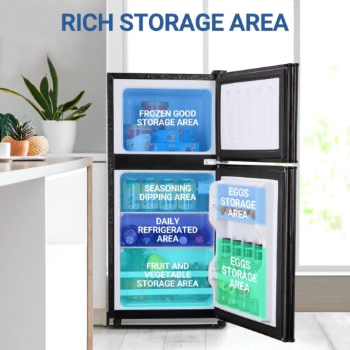 Zyerch FLS-90-BLACK Apartment Size 4.0 Cu. Ft. Mini Dorm Fridge Adjustable Thermostat & Shelves Small Refrigerator with Freezer for College, Office, Kitchen, Black, 3.6 Cu.Ft - Image 8