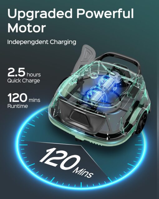 (2025 Upgraded) A1 Cordless Robotic Pool Vacuum, Automatic Pool Vacuum 120mins Running Time,Powerful Suction & Dual Filters, 2.5H Fast Charging, Ideal for Flat Above Pools Up to 1076 Sq.ft - Image 6