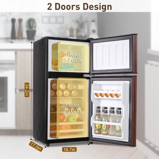 Zyerch FLS-80-WOOD Mini, 3.5 Size Fridges with Freezer Adjustable Thermostat, Small Refrigerator for Apartment, Office, Kitchen, Dorm, Wood, 3.2 Cu. Ft - Image 4