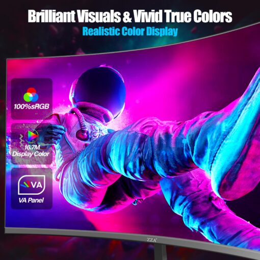 ZZA 27 Inch QHD 2560 x 1440 Gaming Monitor 165Hz 1ms Fast IPS Computer Monitor,1800R, HDMI 2.0 x2 |DP1.4x2 VESA Mount, 99% sRGB HDR Eye Care Metal Stand - Image 4
