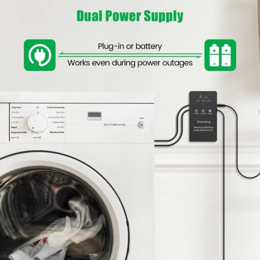 Zuomeng Washing Machine Water Leak Detector Kit with Dual Power Supply, Precise Sensor, Automatic Shut-Off Hot & Cold Valves 3/4" 90° , Alarm Sound and Alarm Light - Image 5