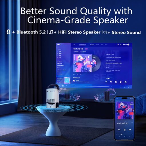 [29" Foldable stand] Portable Projector with WIFI and Bluetooth, Outdoor Movie Projector with Native 1080P, 600 ANSI, Electric Focus, Auto keytone, Dolby Audio, Smart Projector with Built in APPS - Image 5