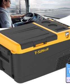 12v Car Refrigerator, Electric Cooler 28 Quart, Portable Fridge with Wheels, Freezer Compressor Cooler -4℉~68℉ 12/24V DC 100~240V AC Support App Control for Truck, Camping, Road Trips, Travel, RV