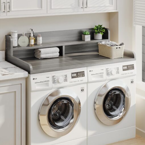 Corbyles 2-Tier Washer Dryer Countertop with 2.75"H Edge Rails, 54" W x 27.55" D Laundry Countertop for Folding Clothes, Washer and Dryer Topper with Non-Slip Pad (Stripe Gray) - Image 5