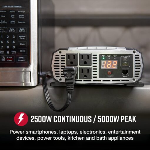 Cobra PRO 2500W Professional Grade Power Inverter, Portable – 2500-Watt Car Charger, 4 Grounded AC Outlets, 2 Fast Charge USB Ports and Remote Controller (CPIALCDG1) Compatible - Image 6