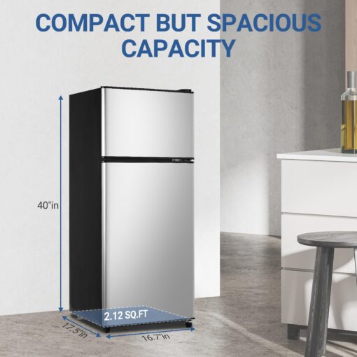 Zyerch Mini Refrigerator with Freezer 3.6 Cu. Ft., Small Dorm Fridge with Freezer, Adjustable Thermostat Compact Fridge with Freezer for Apartment, Dorm, Kitchen, Office, Silver - Image 4
