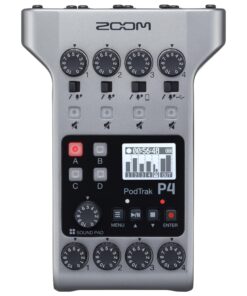 Zoom PodTrak P4 Podcast Recorder, Battery Powered, 4 Microphone Inputs, 4 Headphone Outputs, Phone and USB Input for Remote Interviews, Sound Pads, 2-In/2-Out Audio Interface