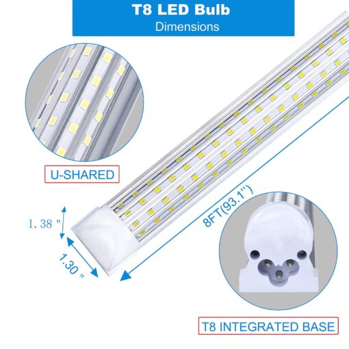 (6-Pack) 8ft LED Shop Light Fixture, 120W 19500LM 6000K, Cold White, U Shape, Clear Cover, High Output, Linkable, T8 Tube Lights for Garage With Plug - Image 5