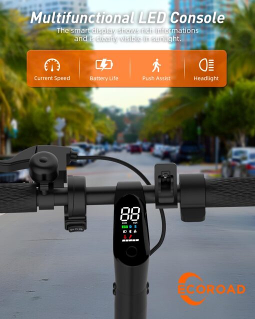 ECOROAD Electric Scooter EC6, 400W Peak Motor & 19 MPH Adults Commuting Scooters, 15 Miles Long Range Electric Kick Scooters, 8.5" Pneumatic Tires Lightweight Foldable E-Scooter with Turn Signals - Image 4