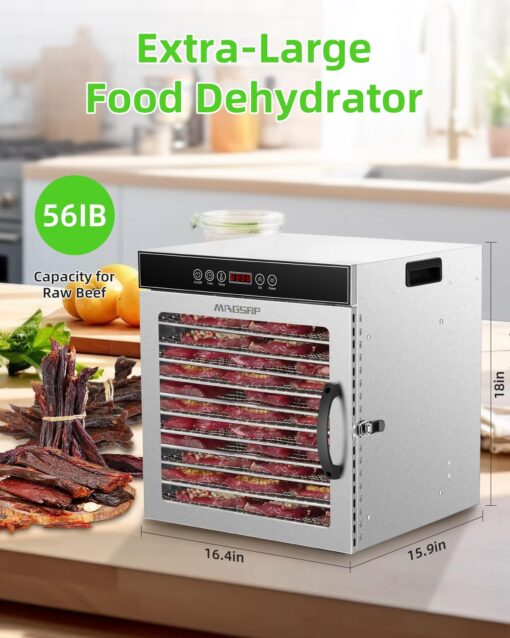 1000W 12-Tray Stainless Steel Food Dehydrator with Extra-Large Trays (14.07ft²) | 194°F Temp Control, 24-Hour Timer, Overheat Protection | Efficient for Drying Jerky, Fruits, and Vegetables - Image 6