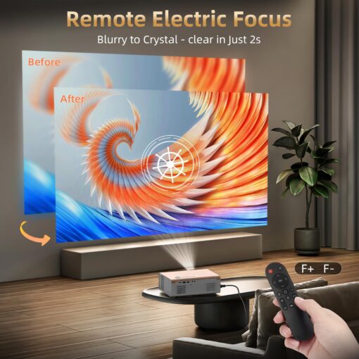 [Electric Focus/Auto Keystone] Projector with Wifi and Bluetooth, 800ANSI Native 1080P Portable Outdoor Movie Projector, Smart Home Proyector 4K Support for HDMI/USB/iOS/Android/Phone/PC, Retro Design - Image 7
