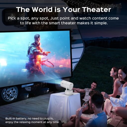 [Built-in Battery] Mini Projector with Wifi and Bluetooth, 4K 1080P Supported 270° Rotatable 150'' Screen Auto Keystone Home Outdoor Projector Portable Smart Projector for Phone/TV/Laptop/HDMI, White - Image 3