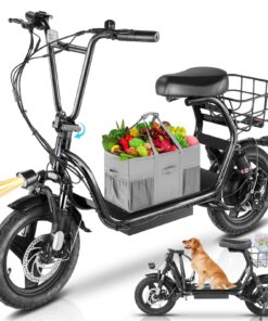 Caroma 560W Peak Electric Scooters for Adults, 14" Fat Tire, 188Wh Battery, 15 Miles Range, 20MPH Top Speed, Foldable Electric Scooter with Seat, Dual Shock Absorbing Electric Bike for Commuting