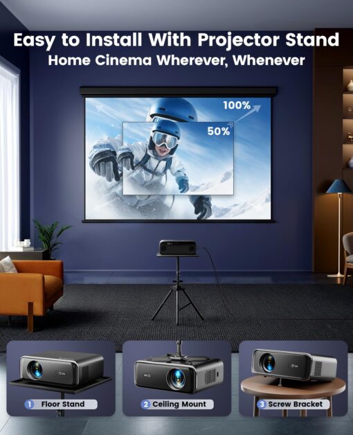 [Auto Focus/4K Support] Projector with WiFi 6 and Bluetooth 5.2, 700ANSI Native 1080P Outdoor Movie Projector, WiMiUS P62 Auto 6D Keystone & 50% Zoom, Smart Home Projector for iOS/Android/TV Stick - Image 6