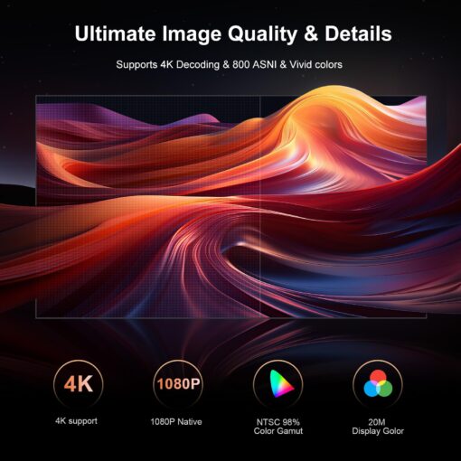 [Netflix-Officially-Licensed]4K Projector with Wifi & Bluetooth, Jimveo 800 ANSI Native 1080P, Netflix/YouTube/PrimeVideo Built-in, Electric Focus & 4P Keystone Outdoor Portable Smart Projector - Image 6