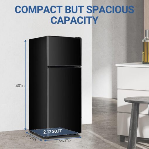 Zyerch FLS-90-BLACK Apartment Size 4.0 Cu. Ft. Mini Dorm Fridge Adjustable Thermostat & Shelves Small Refrigerator with Freezer for College, Office, Kitchen, Black, 3.6 Cu.Ft - Image 5