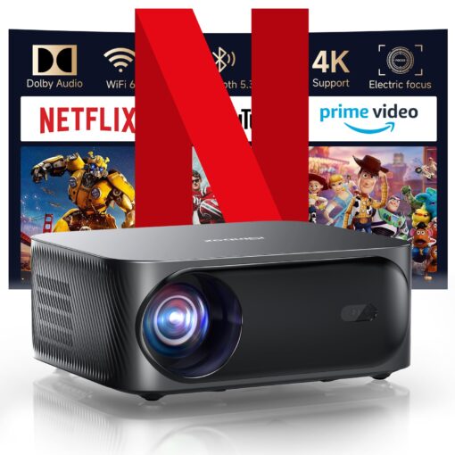 [Netflix-Licensed/Dolby Audio]Outdoor Projector with Wifi 6 and Bluetooth, iSinbox 1080P Native 700ANSI Portable Movie Projector, Built-in Netflix/YouTube/PrimeVideo, Electric Focus Smart Projector