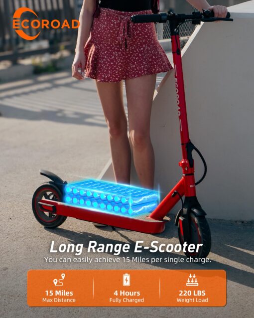 ECOROAD Electric Scooter EC6, 400W Peak Motor & 19 MPH Adults Commuting Scooters, 15 Miles Long Range Electric Kick Scooters, 8.5" Pneumatic Tires Lightweight Foldable E-Scooter with Turn Signals - Image 7
