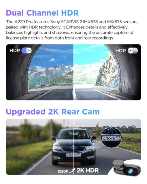 【Bundle: VIOFO A229 Pro 2CH + HK4 Hardwire Kit with 8pcs Fuse Tap】 VIOFO A229 Pro 4K HDR Dash Cam, Dual STARVIS 2 IMX678 IMX675, 4K+2K Front and Rear Car Camera, 2 Channel with HDR, 5GHz WiFi GPS - Image 7