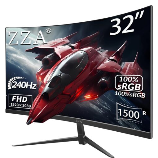 ZZA 32" 1K HDR Gaming Curved Monitor - FHD (1920x1080), 240Hz,1500R, 1ms, Extreme Low Motion Blur, FreeSync Premium, VESA Mountable, DisplayPort, HDMI