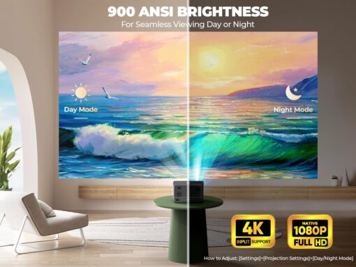 [Auto Focus/5" LCD] Outdoor Projector 4K with WiFi 6 and Bluetooth, DBPOWER 900 ANSI Native 1080P Portable Projector, Auto Keystone & Zoom, Sealed Engine, Movie Projector for iOS/Android/TV Stick - Image 9
