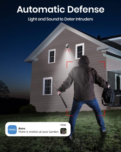 AOSU Security Cameras Wireless Outdoor Home System, True 2K HD Night Vision, No Subscription, 240-Day Battery Life, 166° Wide View, Spotlight & Siren Alarm, Motion Alert, Support 2.4G & 5G WiFi Router - Image 4