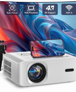 [Auto Foucs] Smart Projector with WiFi and Bluetooth, VISSPL 4K Supported Video Projector, Auto Keystone, Home Theater Movie Phone Projector Compatible with Android/iOS/Windows/TV Stick/HDMI/USB