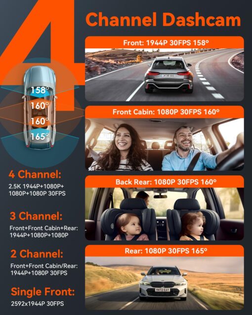 【Bundle: Vantrue N5 4 Channel WiFi Dash Cam + Hardwire Kit】 2.7K+1080P+1080P+1080P Front Rear Inside Camera with Side View, STARVIS 2, Voice Control, GPS, 24hrs Buffered Parking Mode - Image 8