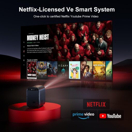 [Netflix-Officially-Licensed]4K Projector with Wifi & Bluetooth, Jimveo 800 ANSI Native 1080P, Netflix/YouTube/PrimeVideo Built-in, Electric Focus & 4P Keystone Outdoor Portable Smart Projector - Image 7