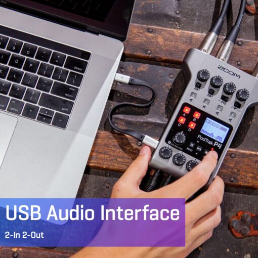 Zoom PodTrak P4 Podcast Recorder, Battery Powered, 4 Microphone Inputs, 4 Headphone Outputs, Phone and USB Input for Remote Interviews, Sound Pads, 2-In/2-Out Audio Interface - Image 4