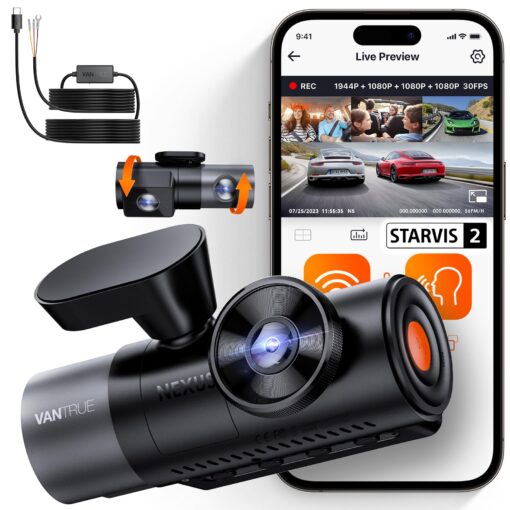 【Bundle: Vantrue N5 4 Channel WiFi Dash Cam + Hardwire Kit】 2.7K+1080P+1080P+1080P Front Rear Inside Camera with Side View, STARVIS 2, Voice Control, GPS, 24hrs Buffered Parking Mode