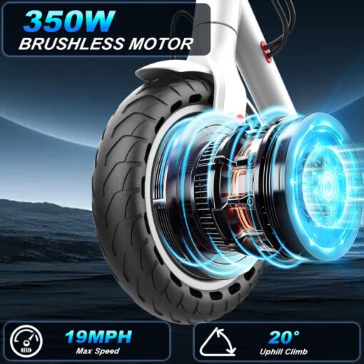 Qlaway 8.5" Aluminum Alloy Frame E Scooter for Adults 20 MPH Sport Escooter 350W Motor, Electric Scooter Up to 22 Miles Range, Bearing 265 LBS/APP Control-White - Image 7