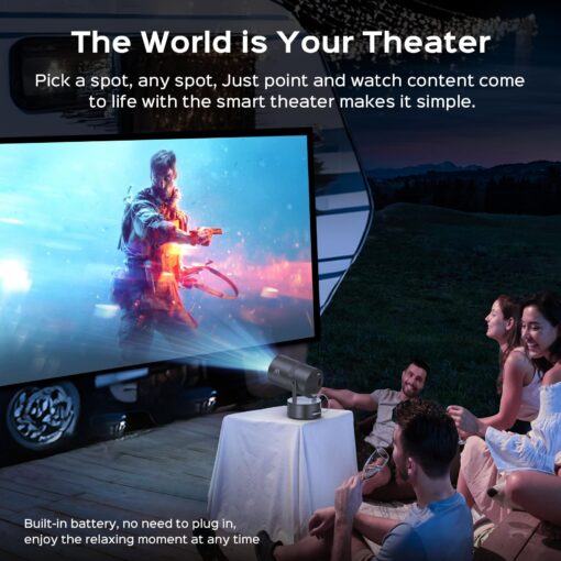 [Built-in Battery] Mini Projector with Wifi and Bluetooth, 4K 1080P Supported 270° Rotatable 150'' Screen Auto Keystone Home Outdoor Portable Smart Projector for Phone/TV/Laptop/HDMI, Iron Grey - Image 3