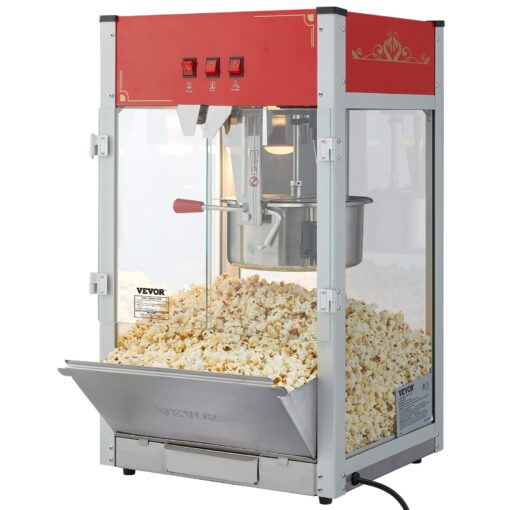 VEVOR Commercial Popcorn Machine, 12 Oz Kettle, 1440 W Countertop Popcorn Maker for 80 Cups per Batch, Theater Style Popper with 3-Switch Control Steel Frame Tempered Glass Doors 1 Scoop 2 Spoons, Red - Image 2