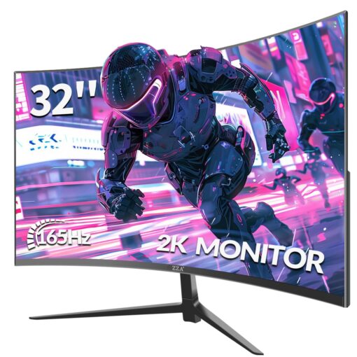 ZZA 32-Inch QHD Curved Gaming Monitor - 2K Resolution, 165Hz/180Hz Refresh Rate, 1ms Response Time, FreeSync & G-Sync, HDR10, 122% sRGB Coverage, DP/HDMI, VESA Mount Compatible