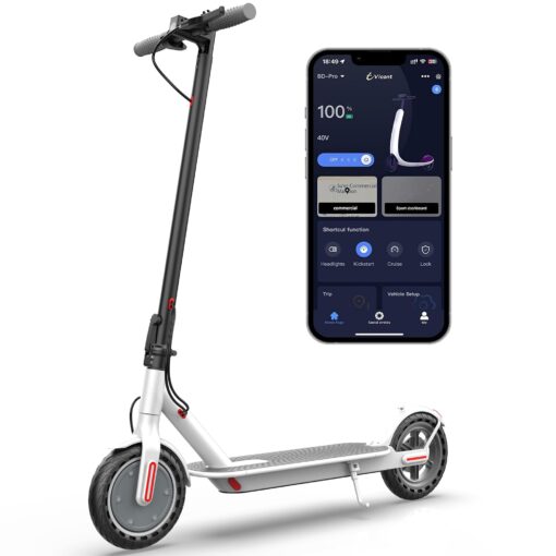 Qlaway 8.5" Aluminum Alloy Frame E Scooter for Adults 20 MPH Sport Escooter 350W Motor, Electric Scooter Up to 22 Miles Range, Bearing 265 LBS/APP Control-White
