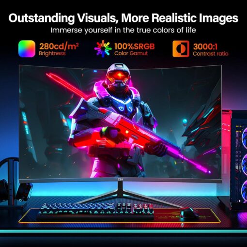 ZZA Curved Ultrawide Monitor 34 Inch,Gaming Monitor 3440 x 1440P R1500 up to165Hz(DP)/144HZ (HDMI),PC Monitors 1ms, FreeSync & G-Sync,HDR 10,122% sRGB,Computer Monitor VESA Mount Compatible - Image 8
