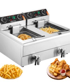 VEVOR Commercial Deep Fryer, Dual Tank 3000W Electric Countertop Fryer with Basket, 2 x 11.6Qt/11L Double Stainless Steel Oil Fryer with Drain, Time & Temp Control, for Kitchen Restaurant Use