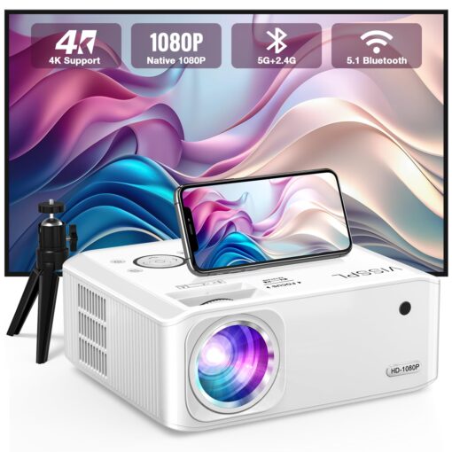 [6D/4P/4K] Projector with WiFi and Bluetooth, VISSPL 4K Supported Video Projector, Electric Keystone, Home Theater Movie Phone Projector Compatible with Android/iOS/Windows/TV Stick/HDMI/USB