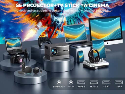 [Auto Focus/5" LCD] Outdoor Projector 4K with WiFi 6 and Bluetooth, DBPOWER 900 ANSI Native 1080P Portable Projector, Auto Keystone & Zoom, Sealed Engine, Movie Projector for iOS/Android/TV Stick - Image 3