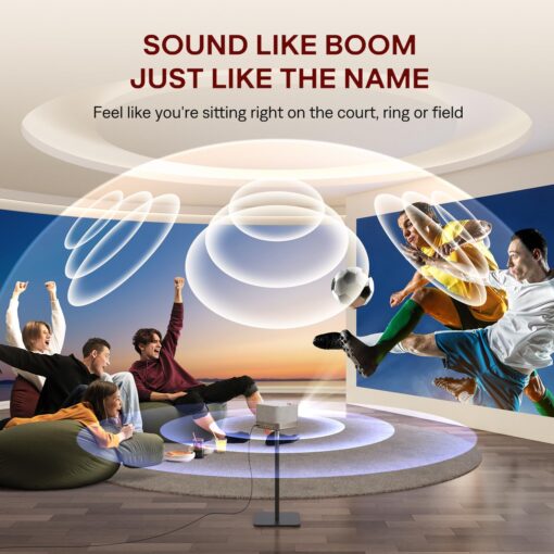 3-in-1 Outdoor Projector 4K Supported, AURZEN BOOM 3 Smart Projector with WiFi and Bluetooth, 3D DoIby Audio & 36W Speakers, Auto Focus & Keystone, Netflix Official 500 ANSI Home proyector, Gold - Image 6