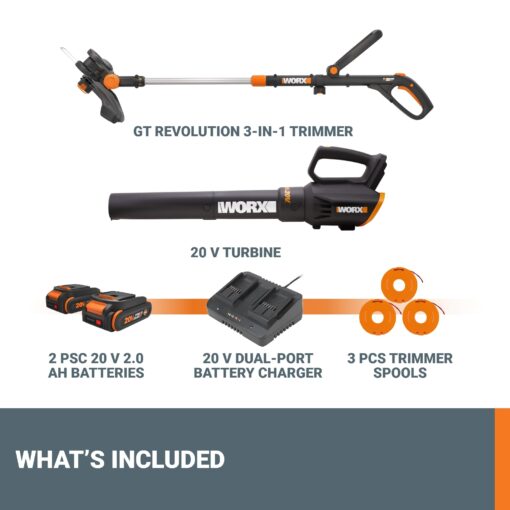 Worx 20V GT Revolution 12" Cordless String Trimmer & Turbine Leaf Blower Power Share Combo Kit - WG930.2 (Batteries & Charger Included) - Image 3