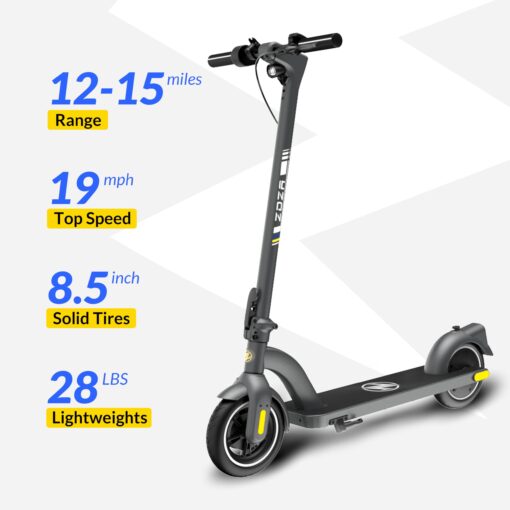 Electric Scooter ZD01, 500W Peak Motor & 19 MPH Electric Scooter Adults, 12-15 Mi Range Electric Kick Scooters, 8.5" Solid Tires, E-Lock & E-Horn, Lightweight Foldable Escooter for Commuter - Image 9